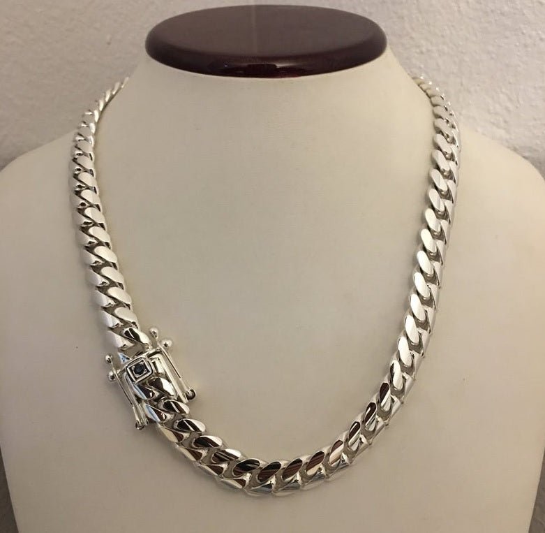 Cadena Cubana de Plata ley 999 10.5 mm broche Onix - nativosjewelry