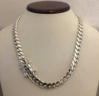 Thumbnail for Cadena Cubana de Plata ley 999 10.5 mm broche Onix - nativosjewelry