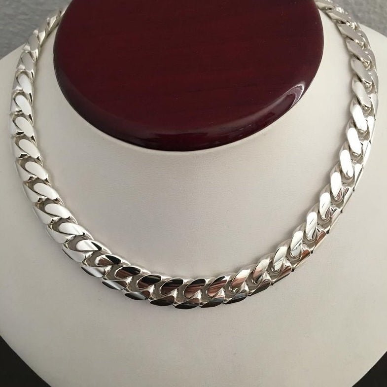 Cadena Cubana de Plata ley 999 12mm 45cm - nativosjewelry