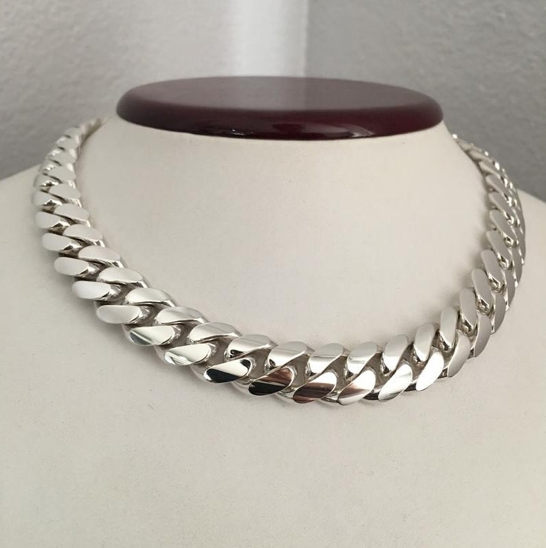 Cadena Cubana de Plata ley 999 12mm 45cm - nativosjewelry