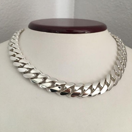 Cadena Cubana de Plata ley 999 12mm 45cm - nativosjewelry