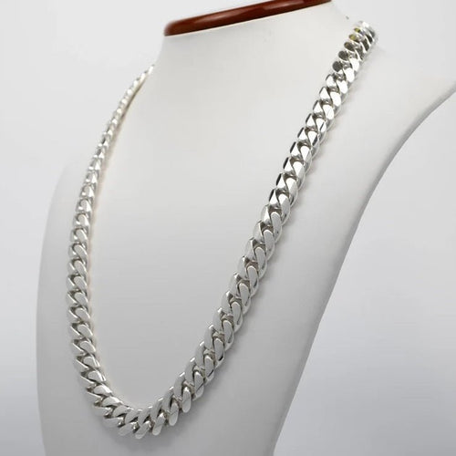 Cadena Cubana de Plata ley 999 12mm 60cm - nativosjewelry