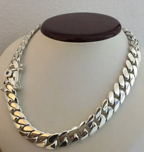 Cadena Cubana de Plata ley 999 Solida 13mm 370gr - nativosjewelry