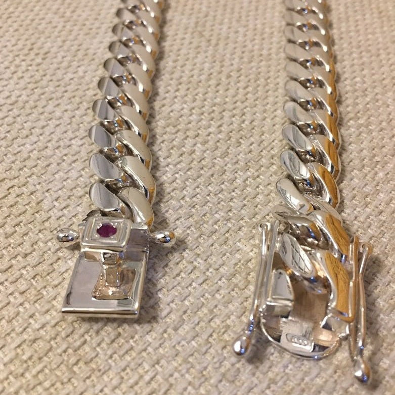 Cadena Cubana de Plata ley 999 Solida 13mm 370gr - nativosjewelry