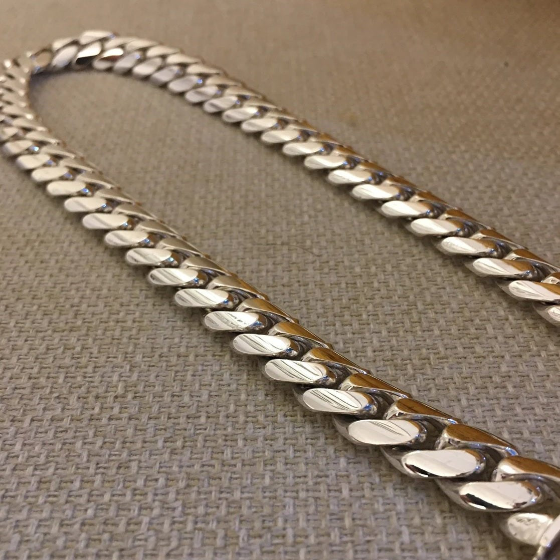 Cadena Cubana de Plata ley 999 Solida 13mm 370gr - nativosjewelry