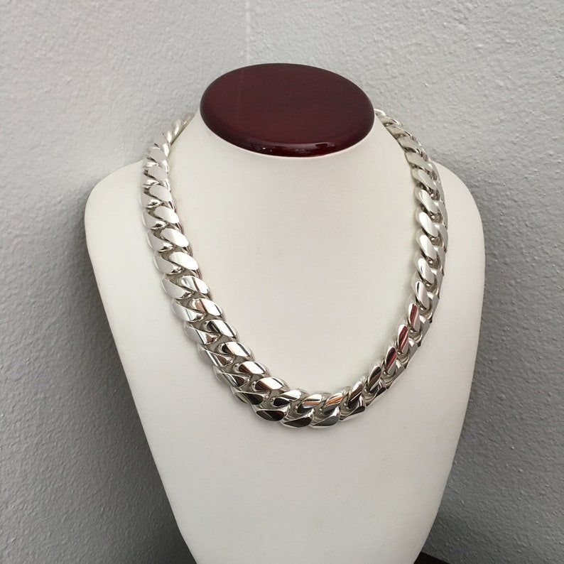 Cadena Cubana de Plata ley 999 Solida 13mm 370gr - nativosjewelry