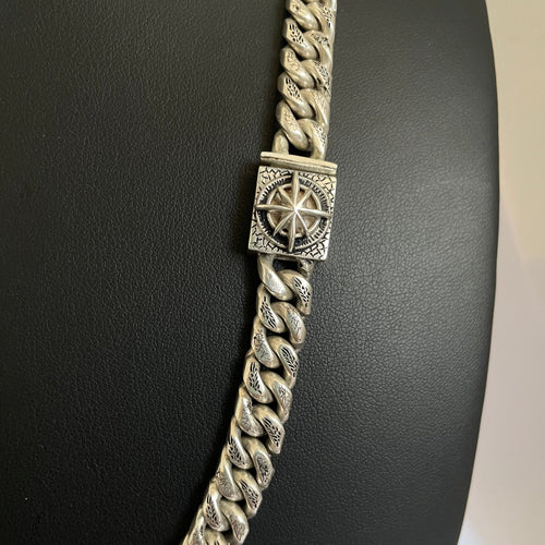 Cadena labrada de Plata ley 950 broche brújula 10mm - nativosjewelry