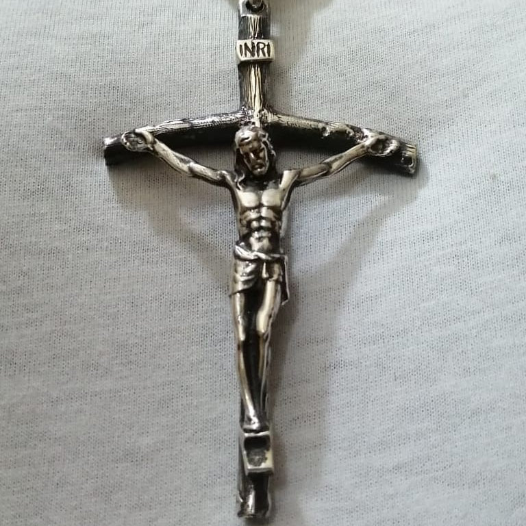 Cadena Rolo y Crucifijo de Plata ley 950 Grueso y Macizo - nativosjewelry