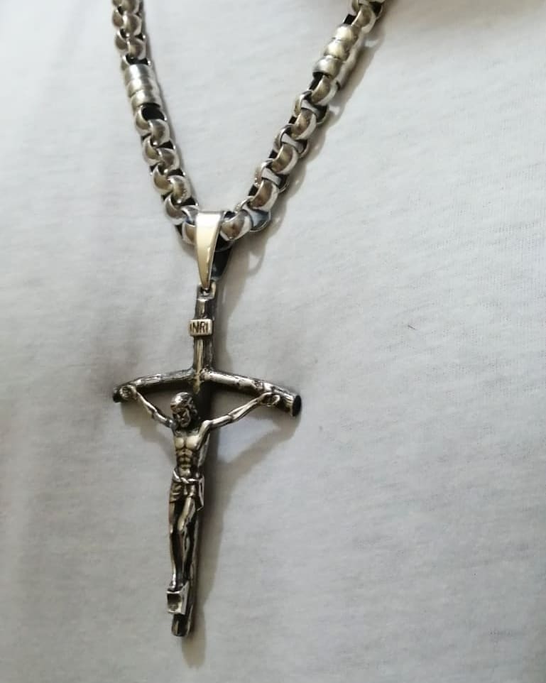 Cadena Rolo y Crucifijo de Plata ley 950 Grueso y Macizo - nativosjewelry