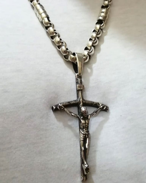 Cadena Rolo y Crucifijo de Plata ley 950 Grueso y Macizo - nativosjewelry