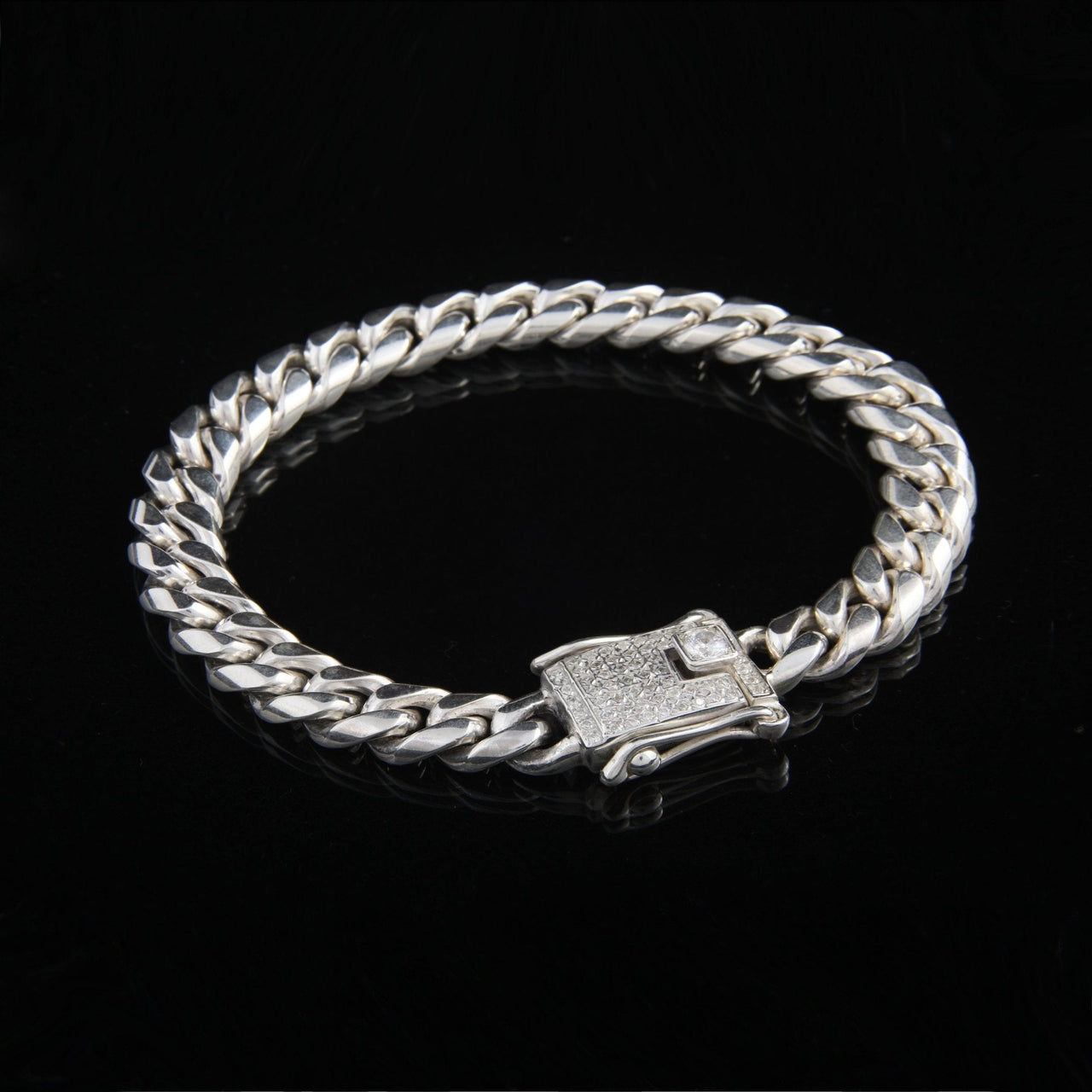 Cuban Iced Prestige 8mm — Silver Cuban Bracelet 999 (21cm) - nativosjewelry