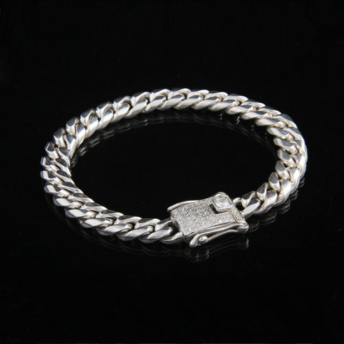 Cuban Iced Prestige 8mm — Silver Cuban Bracelet 999 (21cm) - nativosjewelry