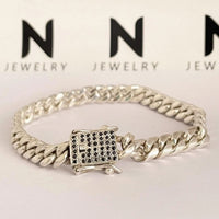 Thumbnail for Cuban Noir 7mm — Silver Cuban Bracelet 999 with Onyx (21cm) - nativosjewelry