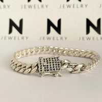 Thumbnail for Cuban Noir 7mm — Silver Cuban Bracelet 999 with Onyx (21cm) - nativosjewelry