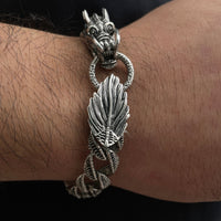 Thumbnail for Dragón Realista — Burnished Solid Silver Bracelet (21cm) - nativosjewelry