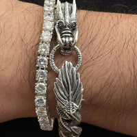 Thumbnail for Dragón Realista — Burnished Solid Silver Bracelet (21cm) - nativosjewelry