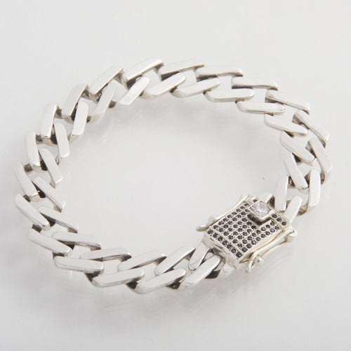 Forjada Noir 10mm — Silver Bracelet 999 with Onyx Iced Clasp (22cm) - nativosjewelry