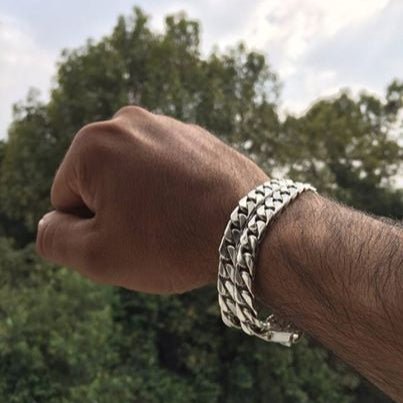 Lomo Doble Titan 20mm — Silver Bracelet 950 (21cm) - nativosjewelry