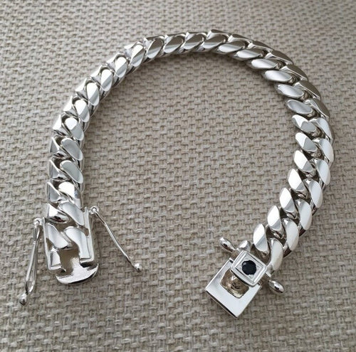 Miami Classic 10mm — Ónix Silver Cuban Bracelet 999 (21cm) - nativosjewelry