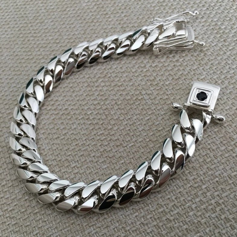 Miami Classic 10mm — Ónix Silver Cuban Bracelet 999 (21cm) - nativosjewelry