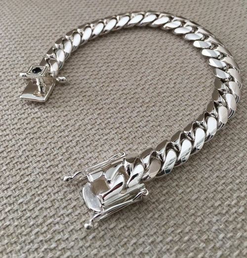 Miami Classic 10mm — Ónix Silver Cuban Bracelet 999 (21cm) - nativosjewelry