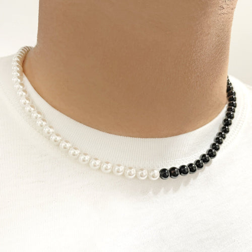 Perlas checas con piedras onix broche plata 950 - nativosjewelry