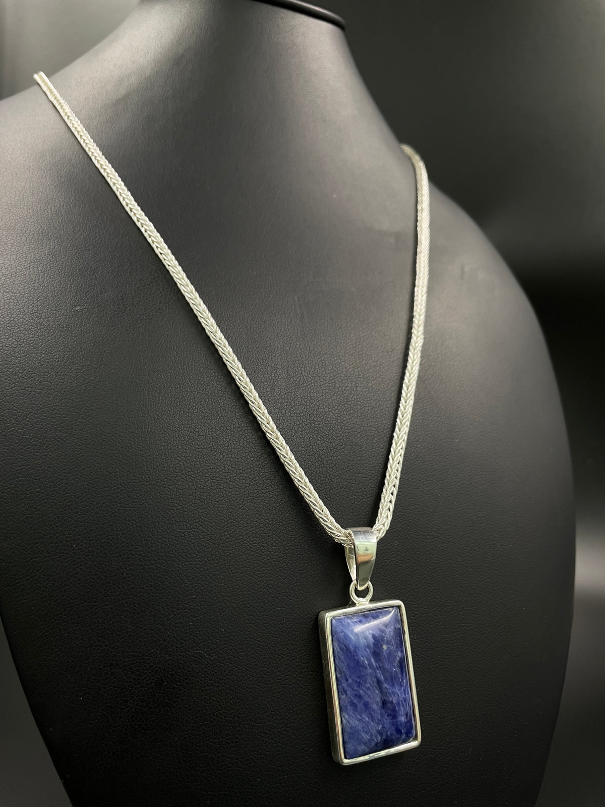 Collar Espiga con Piedra Azurita Natural de Plata ley 950 - nativosjewelry