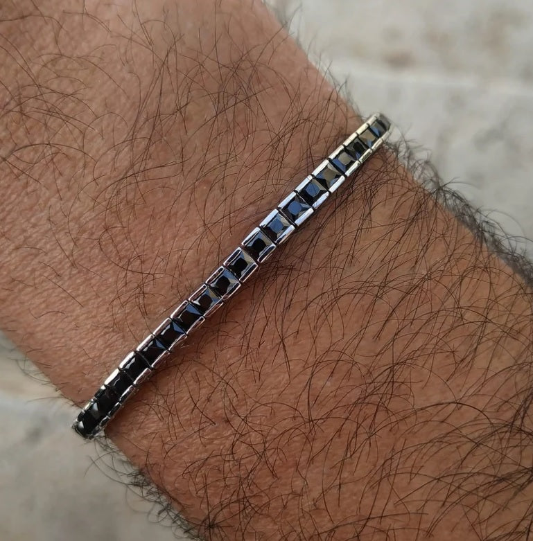 Pulsera Tennis Negra Plata ley 950 con Onix